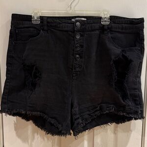 ARULA Black Distressed Jean Shorts